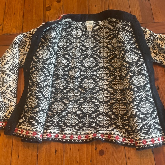 L.L. Bean Nordic Cardigan - Black, White, Red Accents - Picture 3 of 6